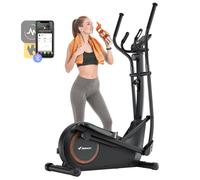 Vélo elliptique magnétique MERACH, 16 niveaux, foulée 42 cm, 150 kg max, écran LCD, capteur cardio, support tablette & gourde