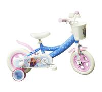 Vélo enfant 10'' Reine des neiges - 1 frein - panier avant, garde-boues, carter, roues à bâtons & 2 stabilisateurs amovibles !