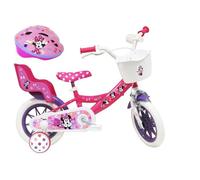Vélo Enfant 12' Minnie de Disney équipé de 1 Frein, Panier Avant, Porte poupée arrière, Garde boues + Casque Inclus !, Rose