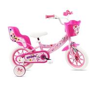 Vélo enfant 12'' Minnie / Disney ( taille < 90/95 cm ) équipé de 1 frein avant, panier avant, porte poupée et stabilisateurs.