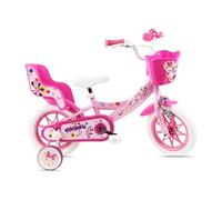 Vélo enfant 12'' Minnie / Disney ( taille < 90/95 cm ) équipé de 1 frein avant, panier avant, porte poupée1 stabilisateurs
