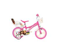 Vélo enfant 12 pouces Barbie Dino Bikes Barbie Rose et blanc, cadre acier, frein avant, pneus EVA anti-crevaison, roues stabilisatrices