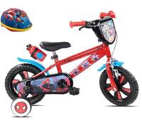 Vélo Enfant 12' Spiderman de Marvel livré avec Casque Spiderman et équipé de 1 Frein, Plaque Avant décorative, Porte bidon et bidon arrière, Garde boues, Carter et stabilisateurs