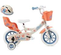 Vélo enfant 12'' STITCH / DISNEY (Taille enfant < 95 cm) avec 1 frein, panier avant, porte poupée, stabilisateurs & Casque inclus !
