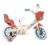 Vélo enfant 12'' STITCH / DISNEY (Taille de l'enfant < 95 cm) équipé de 1 frein, panier avant, porte poupée et stabilisateurs