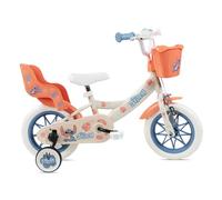Vélo enfant 12'' STITCH / DISNEY (Taille de l'enfant < 95 cm) équipé de 1 frein, panier avant, porte poupée et stabilisateurs.