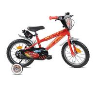 Vélo enfant 14'' CARS / pour enfant de 90 à 110 cm avec 2 freins, plaque avant décorative, bidon arrière et stabilisateurs