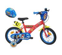 Vélo enfant 14'' Pat Patrouille équipé de 2 freins, Bidon/Porte Bidon, Garde Boue, Plaque avant, stabilisateurs amovibles + CASQUE Rouge/Bleu/Jaune G