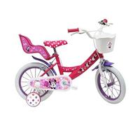 Vélo enfant Fille 14'' Minnie / Disney ( taille enfant 90 cm à 105 cm ) Blanc & Rose, équipé de 2 freins, porte poupée, panier avant