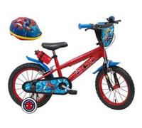 Vélo enfant 14'' Garçon SPIDERMAN pour enfant 90 cm à 105 cm équipé de 2 freins, plaque avant, bidon arrière & stabilisateurs + Casque inclus! Rouge, Bleu & Noir