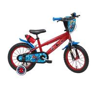 Vélo Enfant Garçon 14'' Spiderman équipé de 2 Freins, pneus gonflables, Plaque Avant décorative et bidon arrière