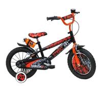 Street Art Vélo Enfant 14" Garçon (Taille 90 cm à 110 cm) Noir & Orange, équipé de 2 Freins, Gourde, Porte Gourde, Plaque Avant, 16''