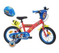 Vélo enfant 14'' Pat Patrouille équipé de 2 freins, Bidon/Porte Bidon, Garde Boue, Plaque avant, stabilisateurs amovibles + CASQUE Rouge/Bleu/Jaune G