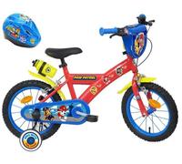 Vélo enfant 14'' Pat Patrouille équipé de 2 freins, Bidon/Porte Bidon, Garde Boue, Plaque avant, stabilisateurs amovibles + CASQUE Rouge/Bleu/Jaune G