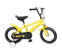Vélo enfant 14 pouces avec roues stabilisatrices, béquille, frein à rétropédalage, frein à rétropédalage, roues supplémentaires réglables en hauteur, système de freinage double, jaune