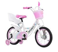 Vélo enfant 14 pouces, vélo pour garçons et filles avec stabilisateurs, cadre stable, siège réglable, frein à main et frein à rétropédalage, Sièges arrière, rétroviseurs, panier,14 pouces - blanc