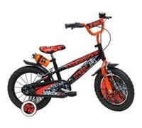 Vélo Enfant 14 STREET ART Garçon - taille de 90 cm à 110 cm - Noir & Orange, 2 Freins, Gourde, Porte gourde, Plaque avant Noir/Orange G
