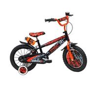 Vélo Enfant 14 STREET ART Garçon - taille de 90 cm à 110 cm - Noir & Orange, 2 Freins, Gourde, Porte gourde, Plaque avant