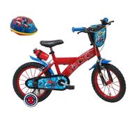 Vélo Enfant 14Garçon Licence SPIDERMAN pour enfant de 90 à 105 cm avec stabilisateurs à molettes avec Casque Inclus Rouge, Noir et Bleu G