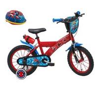 Vélo Enfant 14Garçon Licence SPIDERMAN pour enfant de 90 à 105 cm avec stabilisateurs à molettes avec Casque Inclus Rouge, Noir et Bleu G
