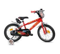 Vélo enfant 16'' CARS de Disney (100 cm à 125 cm) avec 2 freins, plaque avant décorative, stabilisateurs et bidon arrière.