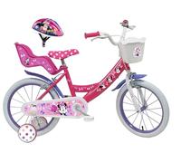 Vélo Enfant 16'' Fille Minnie/Disney équipé de 2 Freins, Panier Avant, Porte poupée arrière, Garde-boues et Stabilisateurs + Casque Minnie Inclus !