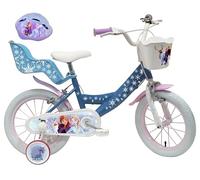 Vélo Enfant 16'' Fille Reine des Neiges/Frozen équipé de 2 Freins, Panier Avant, Porte poupée arrière, Garde-boues et Stabilisateurs + Casque Frozen Inclus !