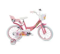 Vélo Enfant - 16 Pouces - 5 à 7 ans - Disney Princess - Roulettes stabilisatrices - Panier - Rose