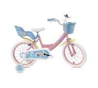 Vélo Enfant - 16 Pouces - 5 à 7 ans - Disney Stitch - Roulettes stabilisatrices - Panier - Rose