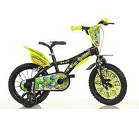 Vélo Enfant Garçon 16 Pouces Dinosauri - Noir Vert - Freins sur Le Guidon - Roues Amovibles