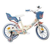 Vélo enfant 16'' STITCH / DISNEY (Taille de l'enfant 100 cm à 125 cm) équipé de 2 freins, panier, porte poupée et stabilisateurs Beige & Bleu identique aux photos G