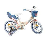 Vélo enfant 16'' STITCH / DISNEY (Taille de l'enfant 100 cm à 125 cm) équipé de 2 freins, panier, porte poupée et stabilisateurs Beige & Bleu identique aux photos G
