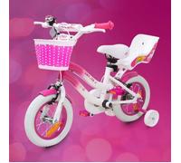 Vélo enfant Actionbikes Licorne 30 cm, rose, motif licorne, siège poupée, stabilisateurs, panier