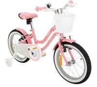 Vélo enfant Actionbikes Starlight 16 pouces avec stabilisateurs, panier, sonnette et protège-chaîne,, rose.