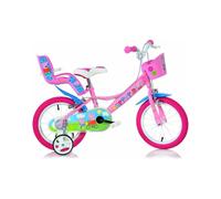 Vélo enfant DINO BIKES Peppa Pig 16 pouces 5-7 ans (107-125 cm) à hauteur réglable, freins à main, roues d'apprentissage, panier avant, rose/blanc/bleu clair