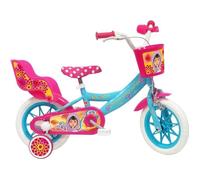 Vélo Enfant Fille 12"" PRINCESSE DES SABLES - 2/4 ans Rose & Bleu, équipé de 1 Frein, panier avant, porte poupée et stabilisateurs
