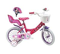 Vélo enfant Fille 14'' Minnie / Disney (taille enfant 90cm à 105cm) équipé de 2 freins, porte poupée, panier avant + Casque Minnie !