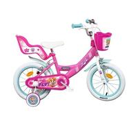Vélo enfant Fille 14'' Stella Pat' Patrouille - pour enfant de taille de 90cm à 105cm - 2 freins avec stabilisateurs à molette Rose, Bleu ciel & Blanc