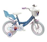 Vélo enfant fille 14'' - Vélo Reine des Neiges (3/5 ans) - Coloris Bleu équipé de 2 freins + Porte Poupée & Panier avant