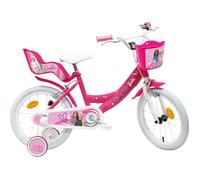 Vélo enfant Fille 16'' BARBIE ( Taille 105 cm à 120 cm )Rose & Blanc - équipé de 2 freins, porte poupée, panier avant