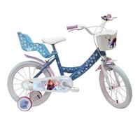 Vélo enfant fille 16'' Reine des Neiges / Frozen équipé de 2 freins + Porte Poupée - Panier avant - Stabilisateurs.