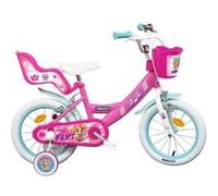 Vélo enfant Fille 16'' Stella Pat' Patrouille pour enfant de taille de 100cm à 120cm - 2 freins avec stabilisateurs à molettes Rose, Blanc & Bleu clair