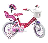 Vélo enfant Fille - Vélo 14'' Minnie / Disney (taille enfant 90cm à 105cm) - 2 freins, porte poupée, panier avant + Casque Minnie