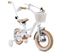 Vélo Enfant - Flower Bike - Roues 12"" - 2 à 4 ans - panier - cloche - garde-boue - Blanc et Beige