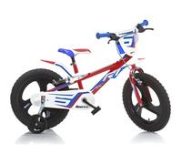 Dino Bikes Vélo Enfant Garçon 14 Pouces Freins sur Le Guidon Blanc Rouge Bleu