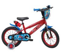 Vélo Enfant Garçon 14'' Spiderman équipé de 2 Freins, pneus gonflables, Plaque Avant décorative et bidon arrière