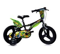 Vélo Enfant Garçon 16 Pouces Dinosauri - Noir Vert - Freins sur Le Guidon - Roues Amovibles 16