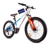 Vélo enfant garçon 24 pouces pour la Sainte Cène vélo avec 7 vitesses dérailleur Shimano RevoShift vélo amortisseur Calix blanc bleu