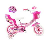 Vélo enfant - Modèle 12'' Minnie de Disney pour fille de taille 85 à 100 cm équipé de 1 frein, porte poupée, panier avant, garde boues, stabilisateurs + Casque Minnie Rose/Blance G