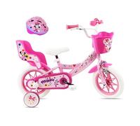 Vélo enfant - Modèle 12'' Minnie de pour fille équipé de 1 frein, porte poupée, panier avant, garde boues, stabilisateurs + Casque Minnie